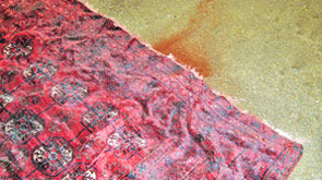 Beschädigter Orientteppich nach einem Wasserschaden Nasser Orientteppich infolge eines Wasserschadens